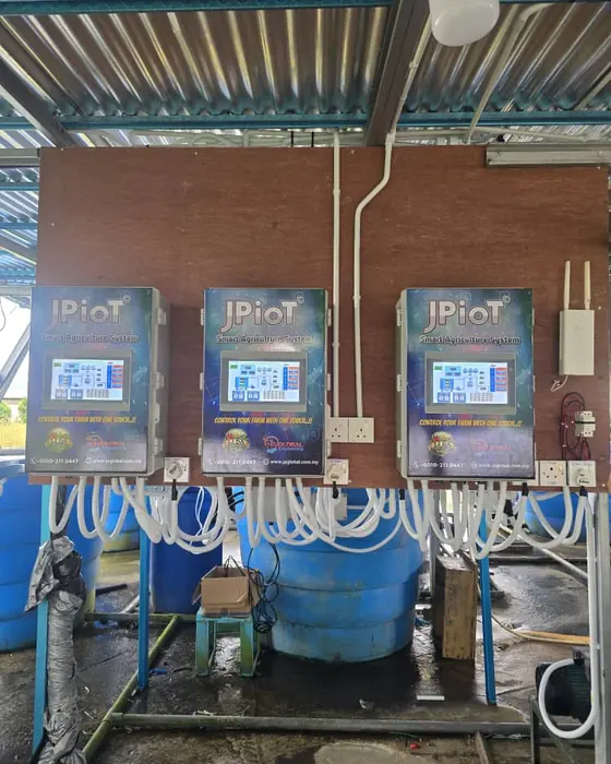 A bank of JPIoT controllers with fertigation tanks