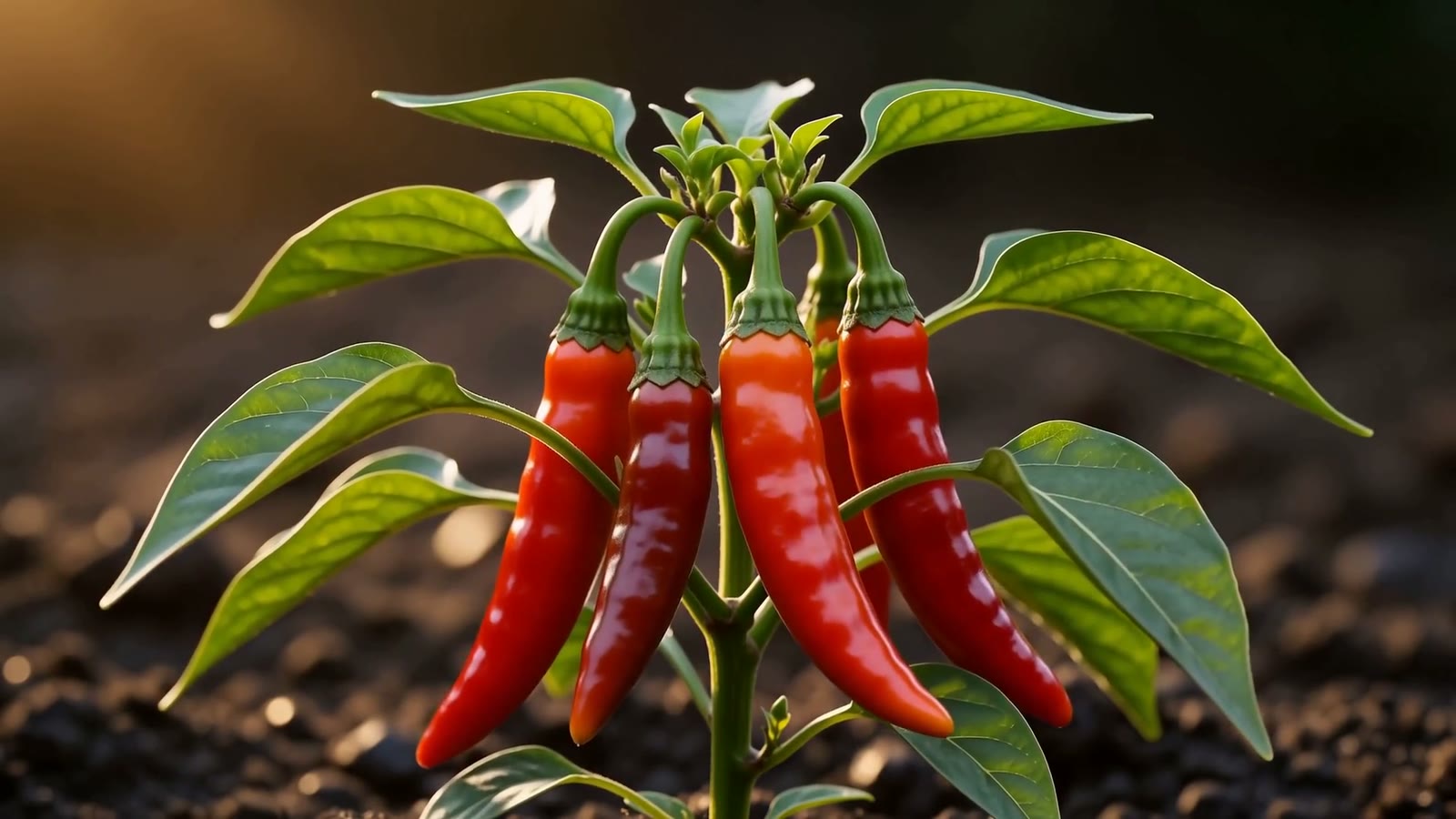 A chilli plant in fruit grown from a single watered seedling